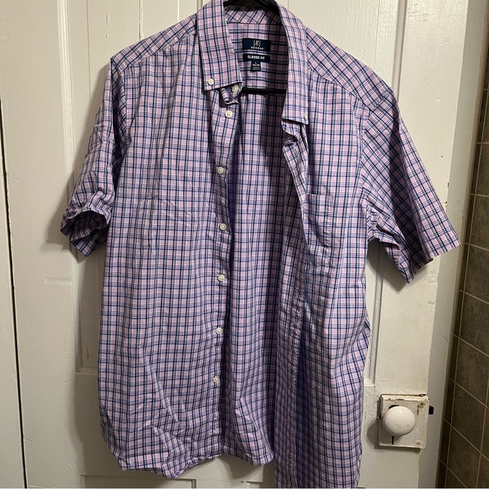 George Men's Purple and Pink Plaid Shirt